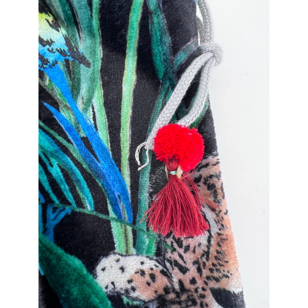 Johnny Was Jungle Cozy Bag ONLY Leopard Tropical Print Plush Drawstring Tote - Picture 4 of 7